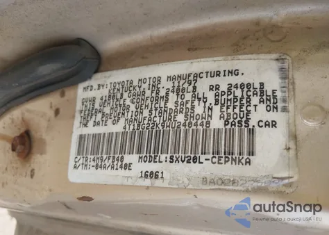 1998 Toyota Camry Le from USA, damaged, VIN 4T1BG22K9WU240448